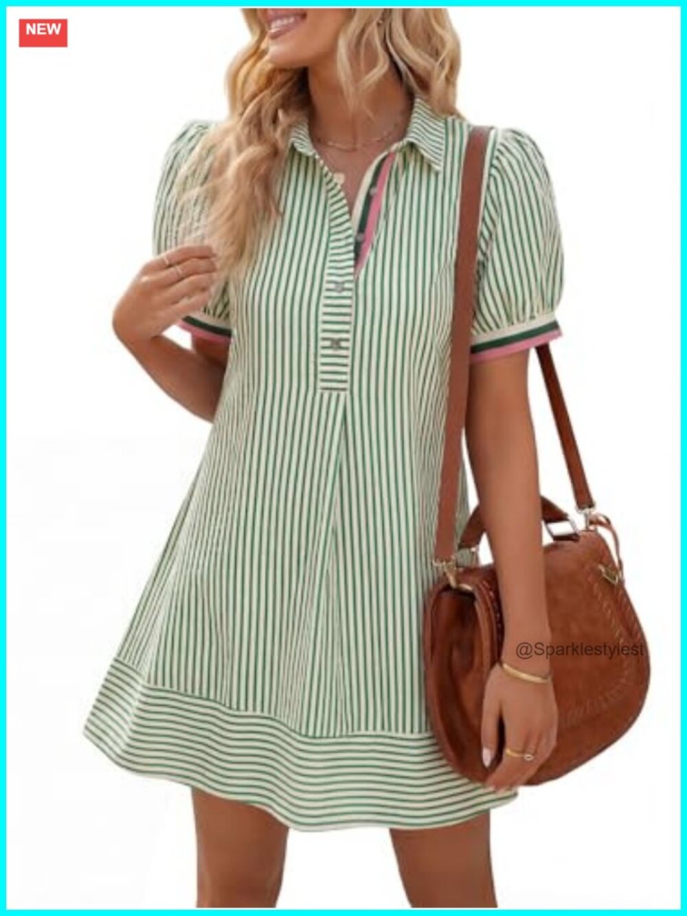 Striped Short Sleeve Button Mini Shirt Dress